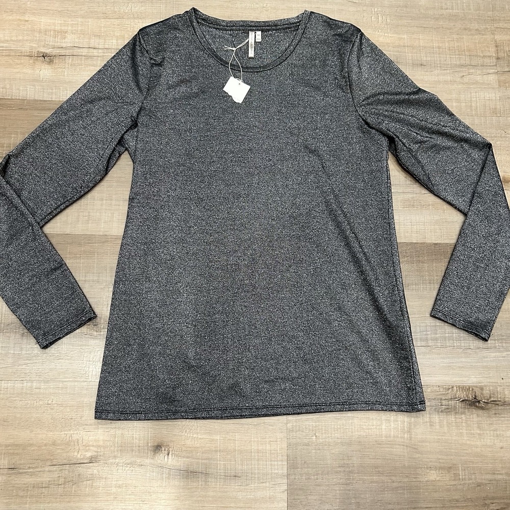 Banana Republic Signature Tee Knit Top Womens M Gray Silver Metallic Space age